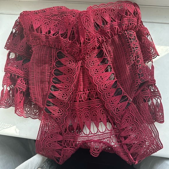 Self-Portrait Burgundy Guipure Lace Teardrop Paneled Dress - 0-2 - Picture 11 of 16